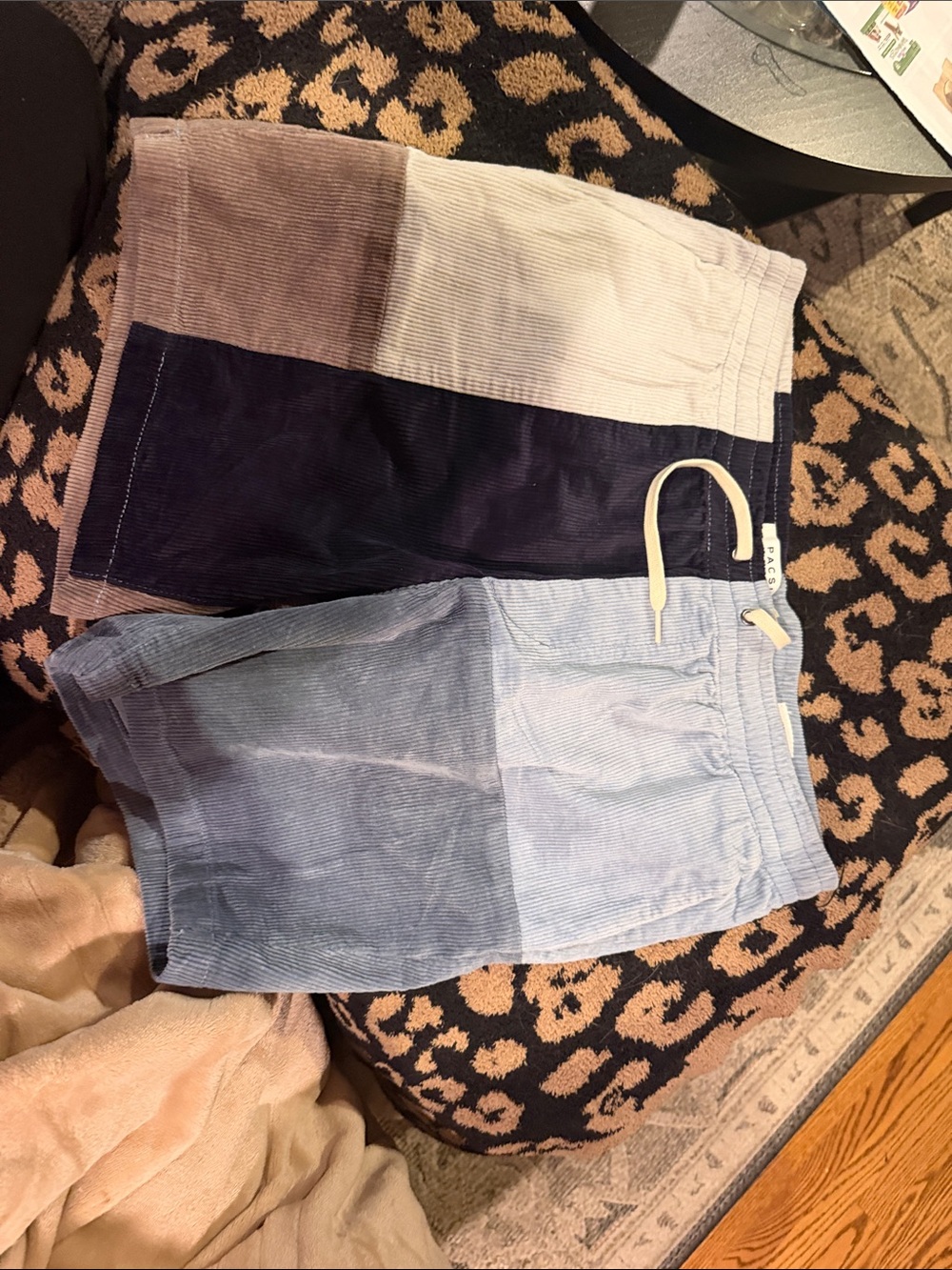 PacSun Men’s Colorblock Corduroy Volley Shorts in Light Blue, Navy & Tan